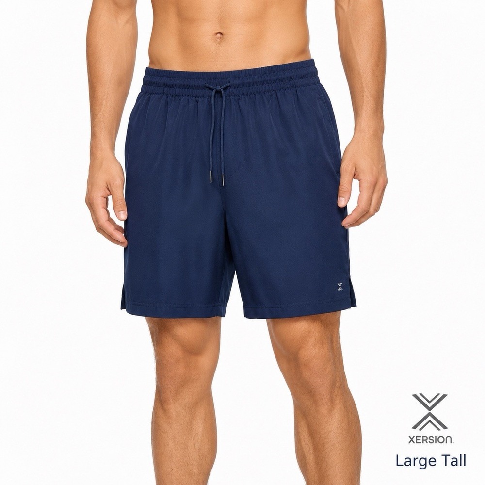 Xersion Men's Large Tall 10" Woven Shorts Navy Blue Stretch Waist NWT